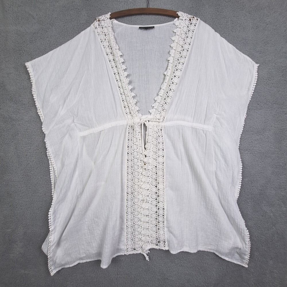 Club Z Collection Swim Cover Up Womens 2X White Cotton Crochet‎ Boho Kaftan